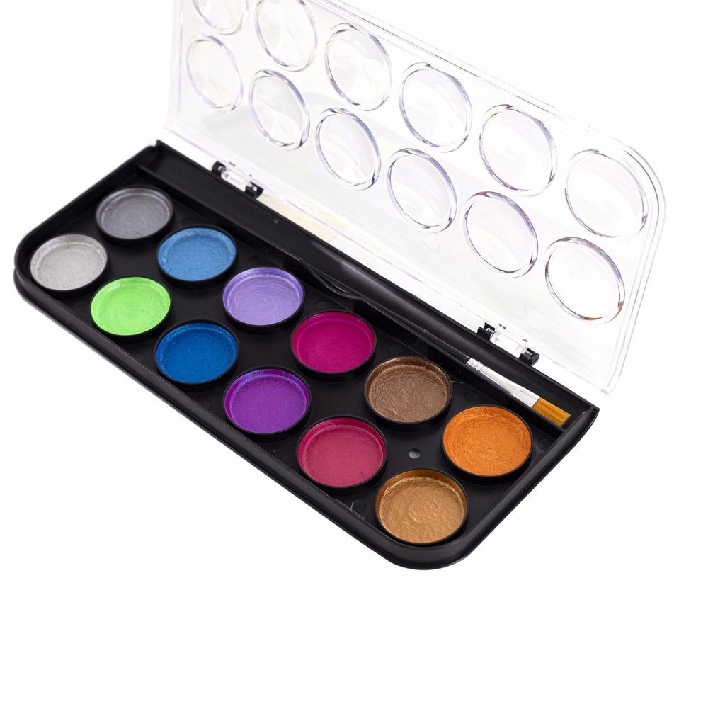 Акварель Yalong меловая 12 цветов, перламутровая, с кистью, пластик. упаковка, "Rio"