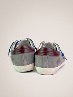 Men's Super-Star LTD in grey suede with brown leather star and brown leather heel