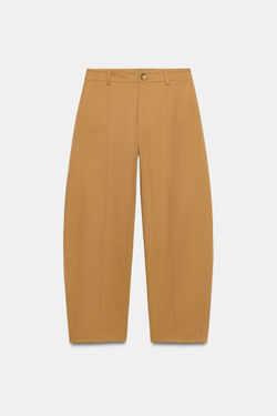 ZARA БРЮКИ BARREL СО СТРОЧКОЙ, РЫЖЕВАТО-КОРИЧНЕВЫЙ