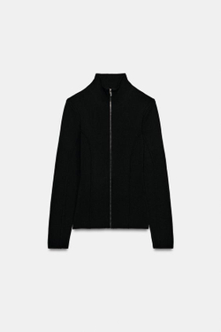 ZARA КАРДИГАН С ЗАСТЕЖКОЙ-МОЛНИЕЙ, ЧЕРНЫЙ