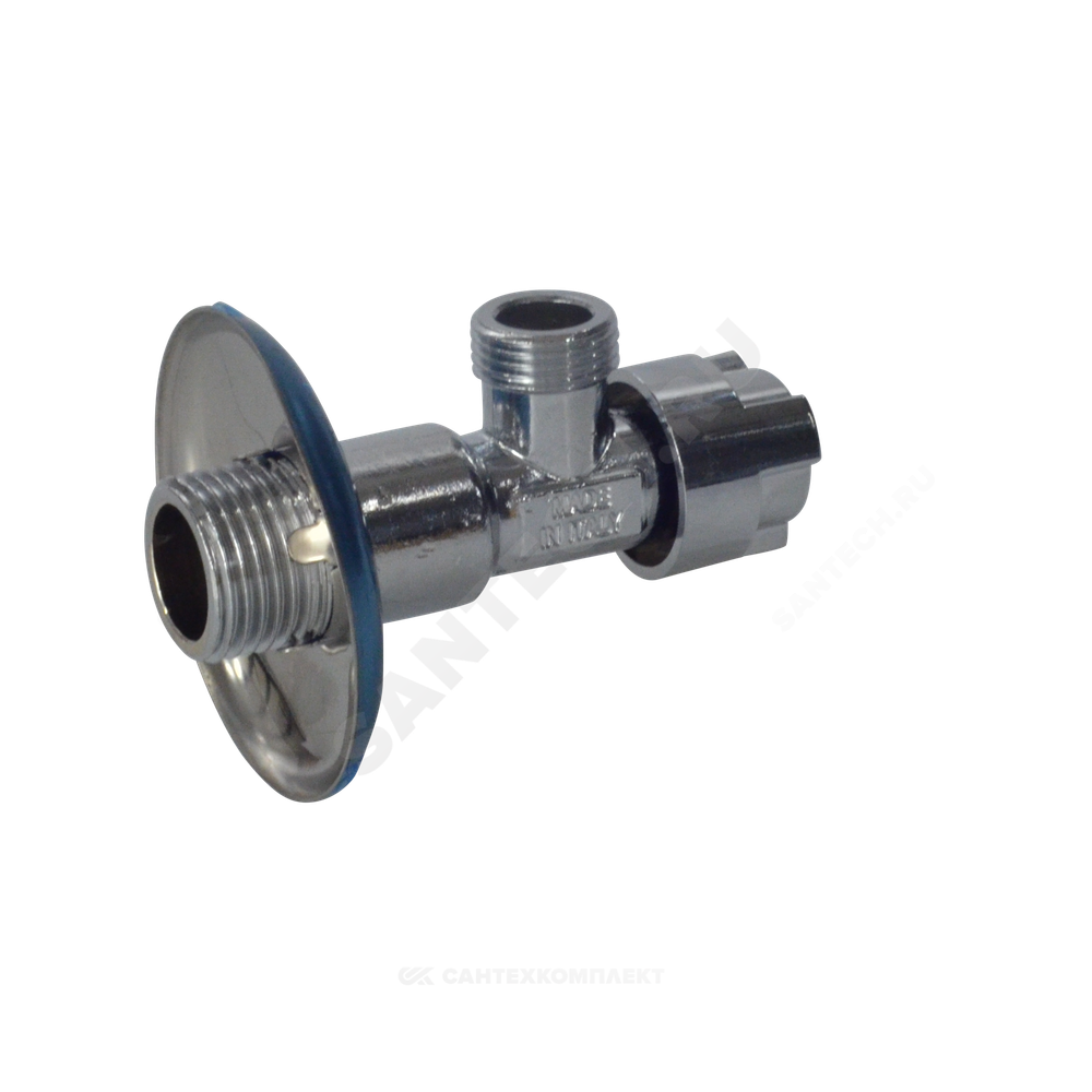Кран латунь бытовой хром угловой G1/2"х3/4" Ру10 НР переходной маховик с отражателем Icma 90519AE07