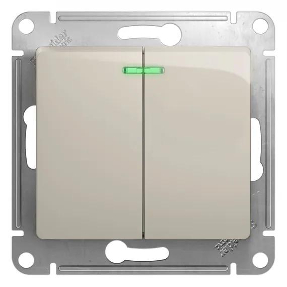 Выключатель двухклавишный с подсветкой Systeme Electric Glossa Молочный GSL000953