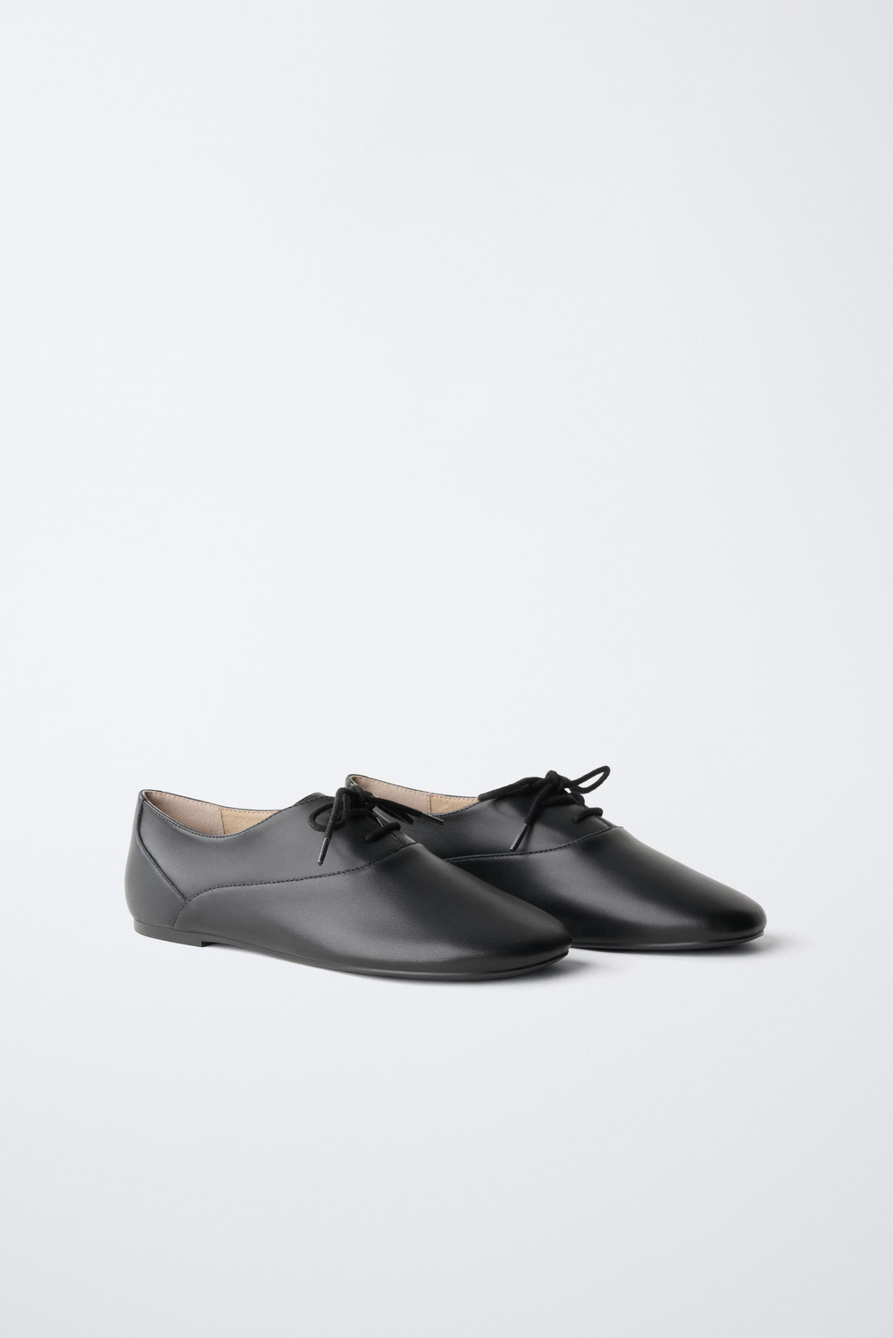 ZARA КОЖАНЫЕ ТУФЛИ-ДЕРБИ СО ШНУРОВКОЙ, ЧЕРНЫЙ