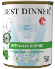 Best Dinner Hypoallergenic консервы для собак при пищевой аллергии (индейка с кроликом) 340 гр