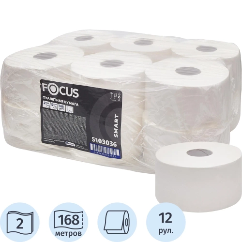 Бумага туалетная д/дисп Focus Smart T2 1сл 200м 12рул/уп_5103021/50204097