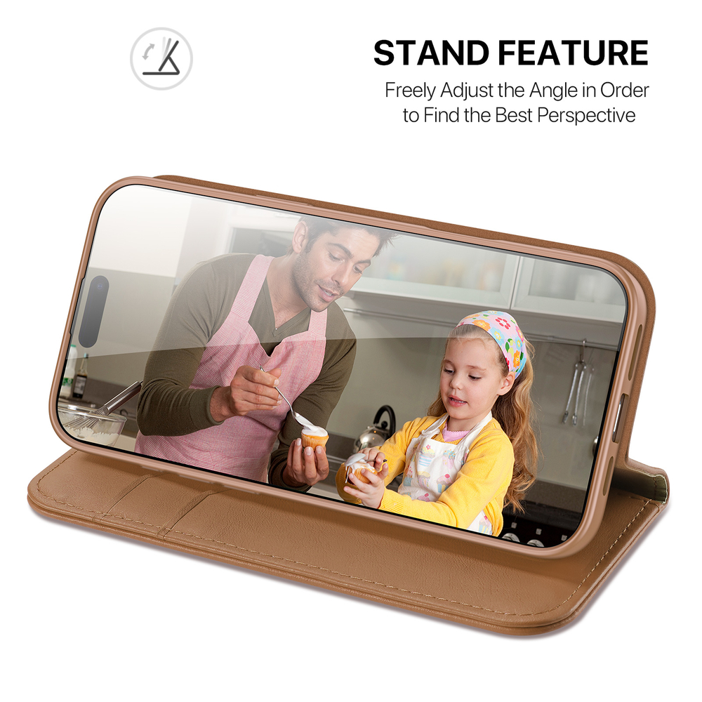 Чехол книжка из натуральной кожи коричневого цвета для iPhone 17 Pro, серия Hivo Series Case (защита RFID) от Dux Ducis