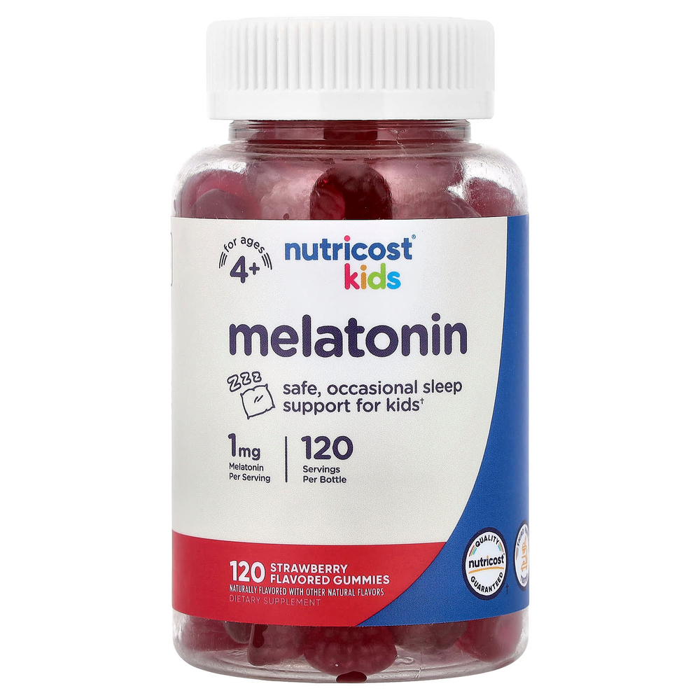 Nutricost, мелатонин для детей от 4 лет, со вкусом клубники, 1 мг, 120 жевательных таблеток