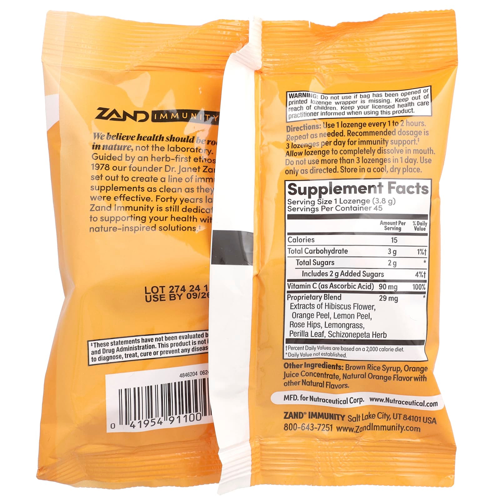 Zand, Immunity, апельсин C, натуральный, 45 пастилок