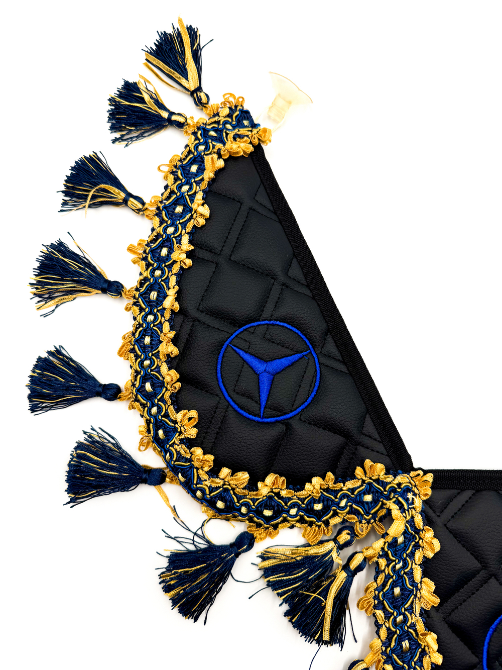 Вымпел тройной Mercedes (экокожа, черный с синими кисточками)