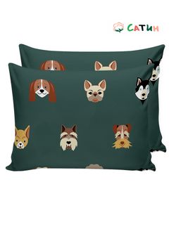 Наволочка комплект 2шт сатин Milky Garden "Dogs " 50x70 см на молнии
