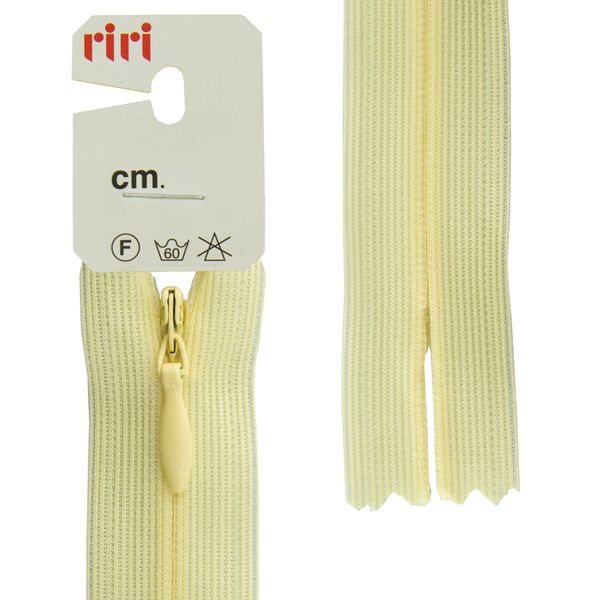 Молния потайная (скрытая) RIRI Т3 (3 мм) 1 зам., н/раз., 22 см, цв.2308, бл.-желтый, 10 шт