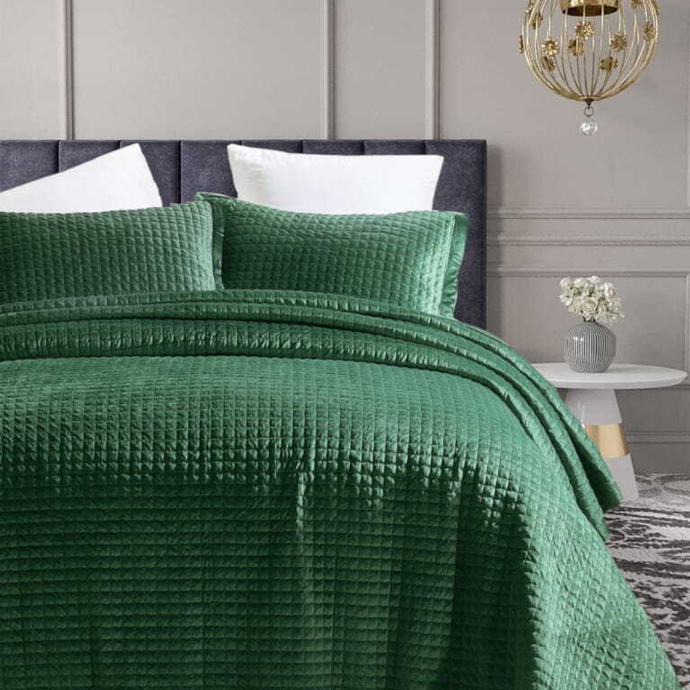 Покрывало 250x260 и 2 наволочки 50x70 Arya home Matte зеленое