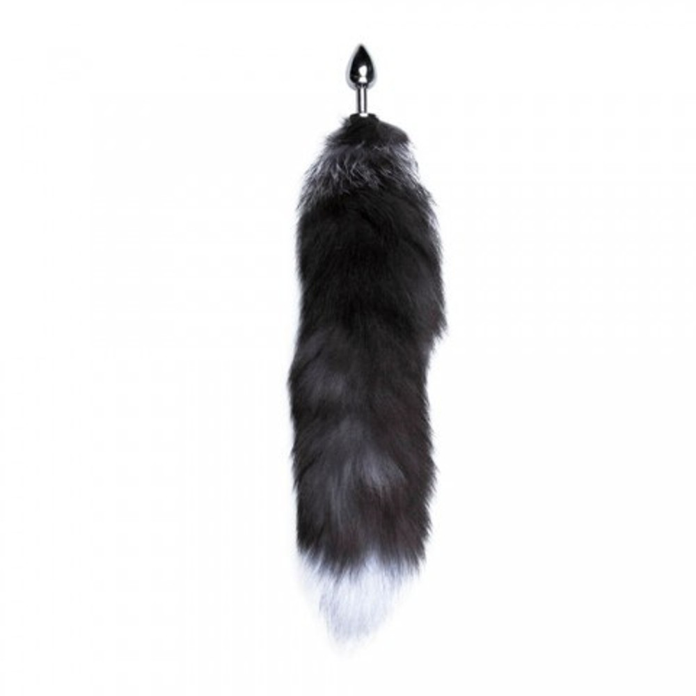 Анальный плаг с лисьим хвостом Black and White Fox Tail от Alive (M)