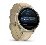 Смарт-часы GARMIN VENU 4, Amoled, 41мм Lunar Gold с кожаным ремешком, 010-03013-03