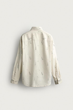 ZARA РУБАШКА ИЗ ХЛОПКА И ЛЬНА С ВЫШИВКОЙ, ЭКРЮ