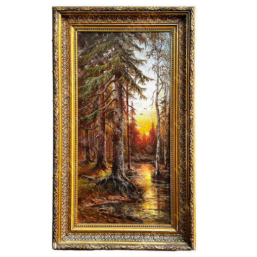 Зотов П. В. Закат в сосновом лесу. Холст, масло. Россия, 1908 г.