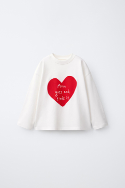 ZARA ЛОНГСЛИВ С ПРИНТОМ И НАДПИСЬЮ, БЕЛЫЙ