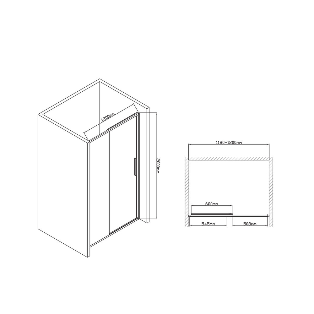 Душевая дверь Слим-У (Slim-U) VDS-2SU120CLB, 1200, м.черный, стекло прозрачное,
