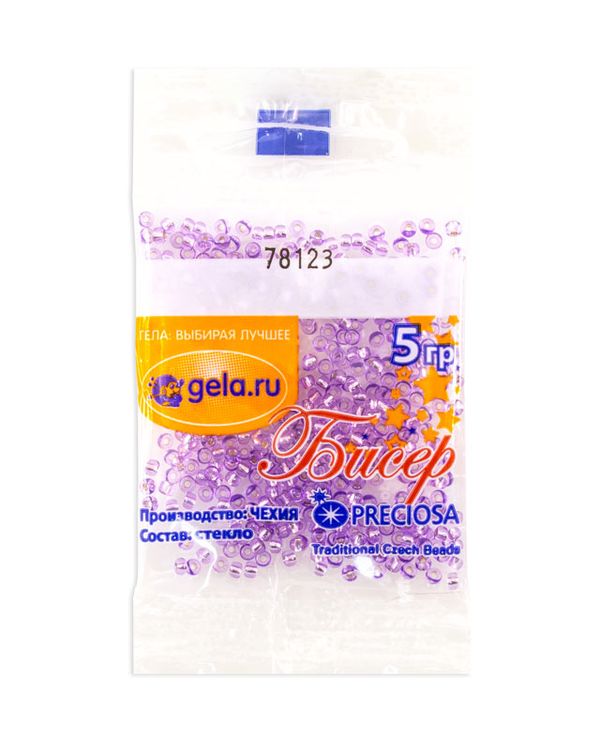 Бисер Preciosa 10/0, 50 г (10 шт по 5 г), цв.78123 светло-сирен. с серебр. прокрасом