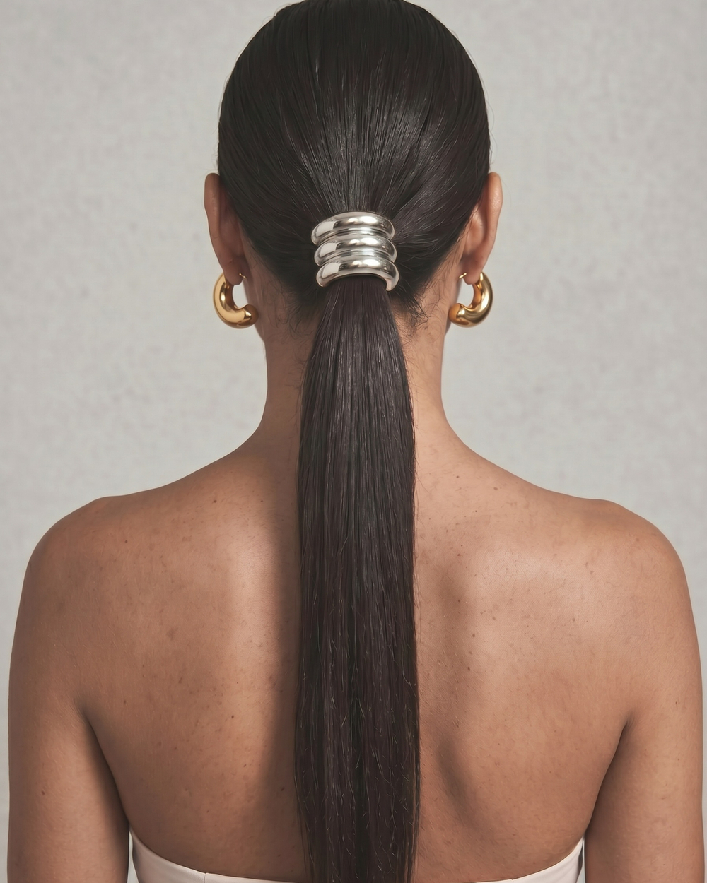 Резинка для волос металлическое полукольцо «TRIPLE HAIR CUFF SILVER», золото/серебро