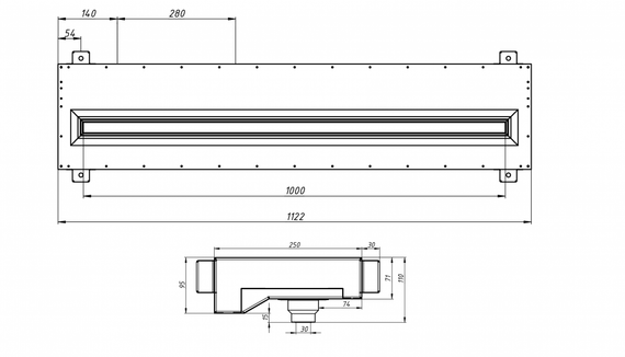 Flexag RAN-1-1000-30-B щелевой диффузор с низкопрофильной КСД под натяжной потолок, черный