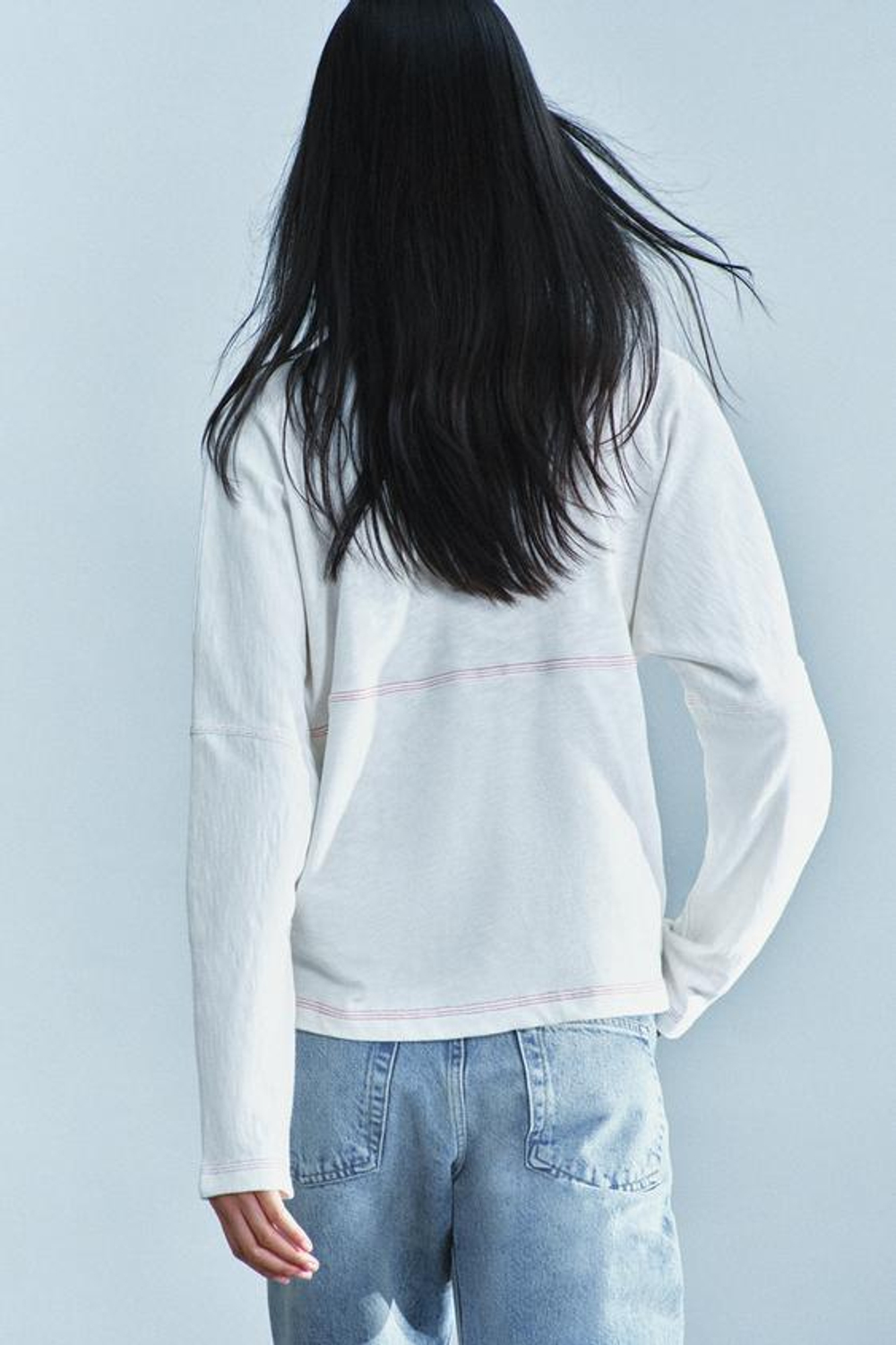 ZARA ФУТБОЛКА С КОНТРАСТНЫМИ ШВАМИ, ЖЕЛТОВАТО-БЕЛЫЙ