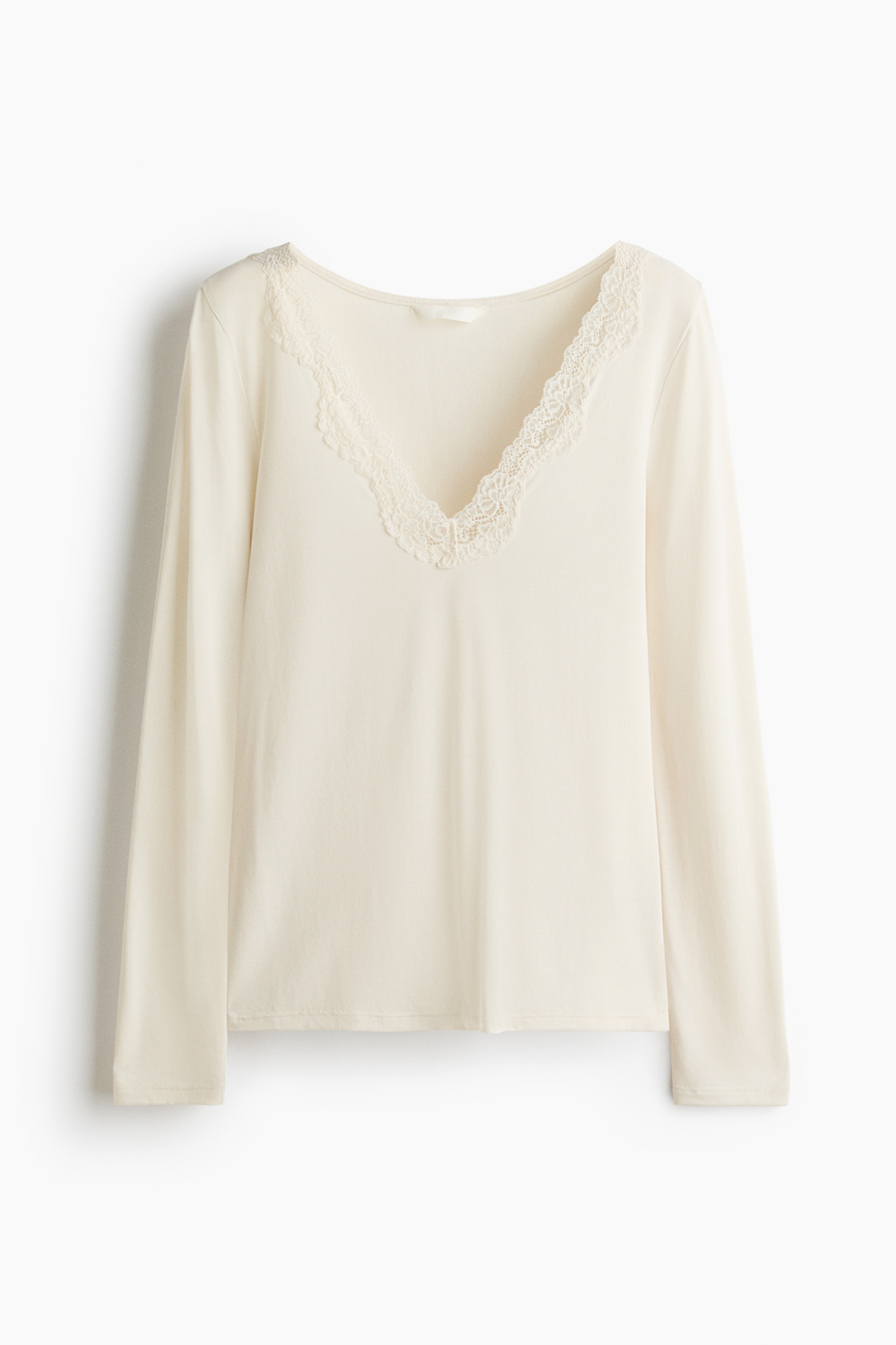 Топ с длинными рукавами и кружевной лентой - H&M