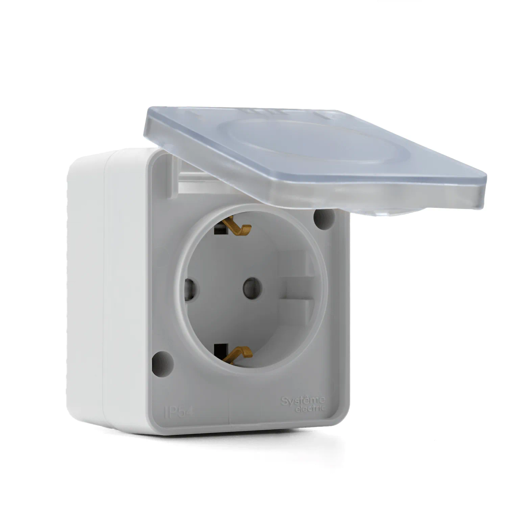 ATLASDESIGN PROFI IP54 О/У РОЗЕТКА с заземлением со шторками, 16А, БЕЛЫЙ