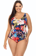 Совместный купальник plus size с цветочным рисунком на лицевой части (Размер: 80E/40) (Цвет: разноцветный)