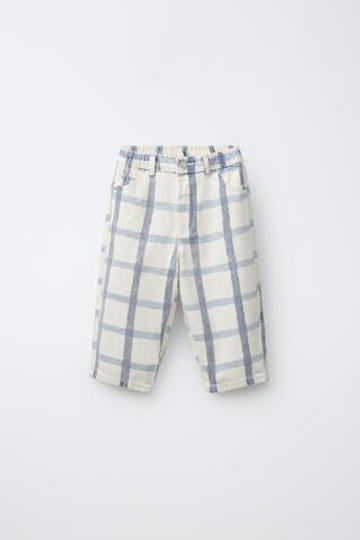 ZARA БРЮКИ БЭГГИ В КЛЕТКУ, СИНИЙ/БЕЛЫЙ