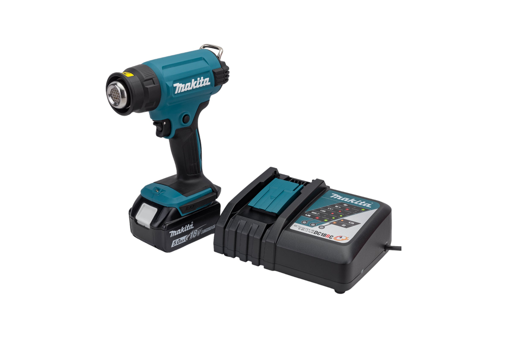 Аккумуляторный тепловой пистолет (фен) Makita LXT 18В, 550 град, кейс MakPac,насадки, 5.0 Ач х 1, з/у DHG180RT1J