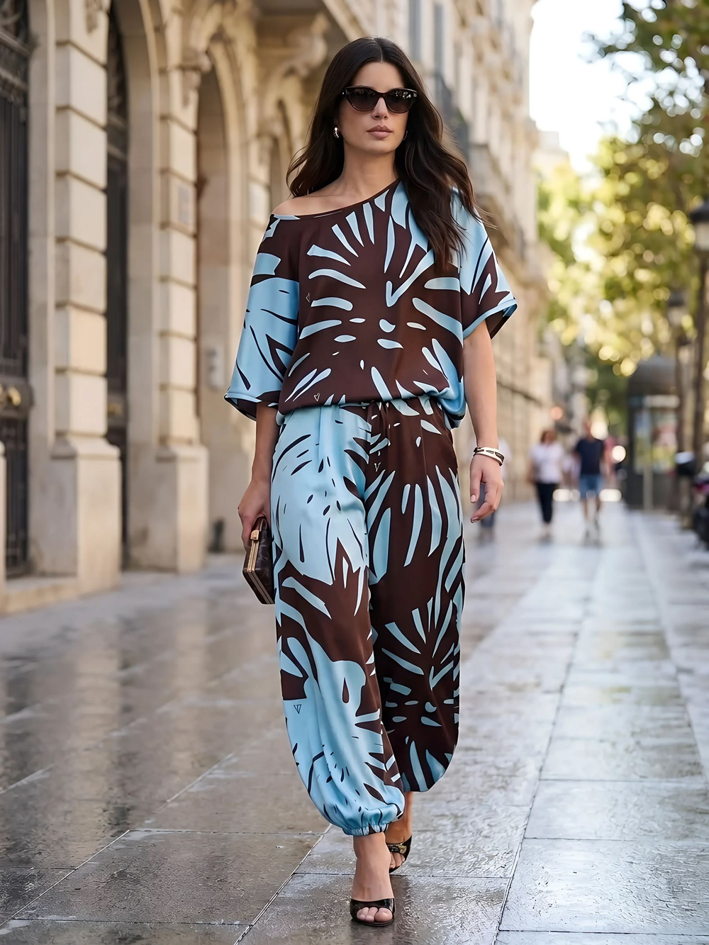 Костюм летний шелковый "ART SILK", 713.9072.09.01, цвет монстера бирюза