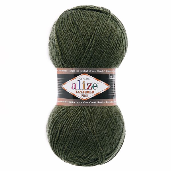 Пряжа Alize (Ализе) Lana Gold Fine / уп.5 мот. по 100 г, 390м, 029 хаки A