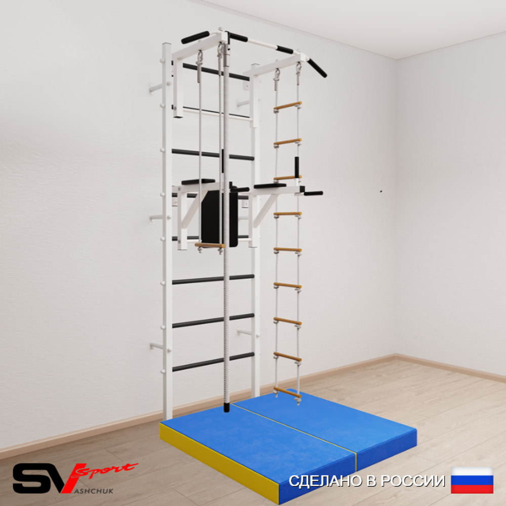 Шведская стенка Sv Sport усиленная 6774 (Турник стандарт/Брусья/Канат/Лестница/Трапеция/Мат 1м)