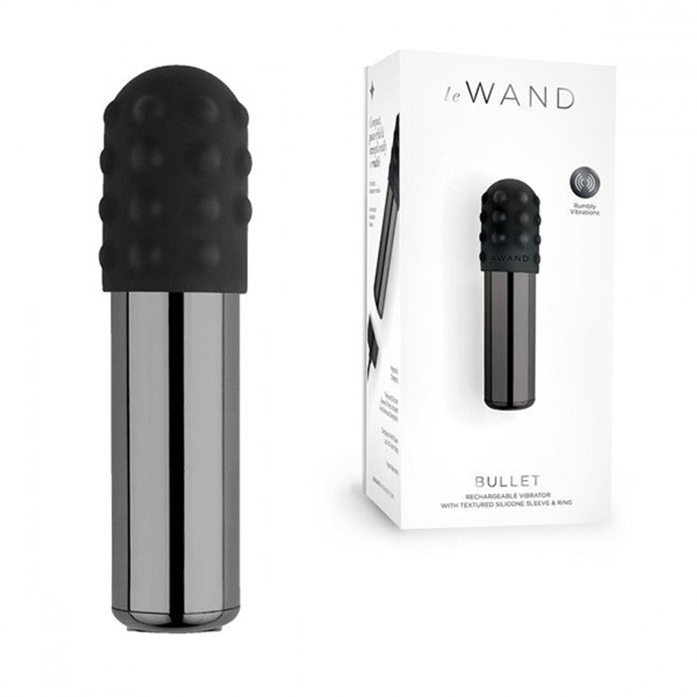 Черная вибропулька 7,9см с 2 нежными насадками Le Wand Bullet LW-012-BLK