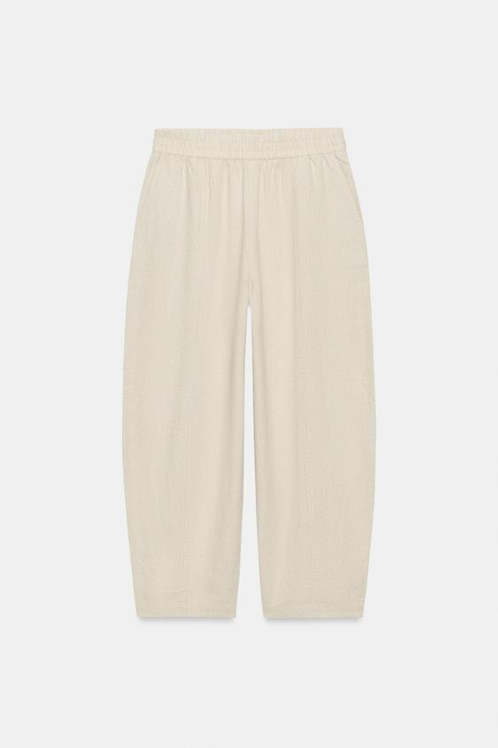 ZARA БРЮКИ BARREL ИЗ ЛЬНА, СВЕТЛО-БЕЖЕВЫЙ