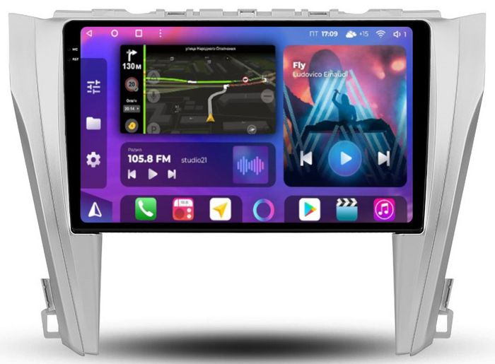 Магнитола для Toyota Camry 55 2014-2018 (рамка серебро) - FarCar S500-TS10 монитор 10.36" QLED на Android 14, Быстрая, CarPlay, 4G SIM-слот