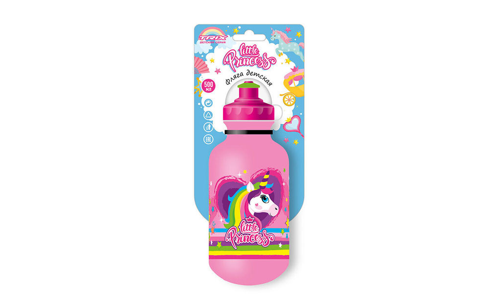 Фляга TRIX Little Princess детская, 500 мл, защитная крышка, LDPE, розовая