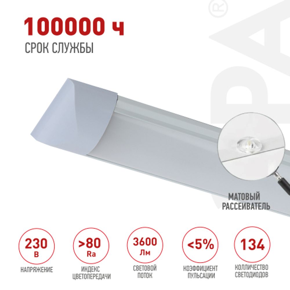 Светильник светодиодный линейный ЭРА SPO-5-40-4K-M (F) 36Вт 4000К 1200 матовый | Линейные светодиодные светильники IP20