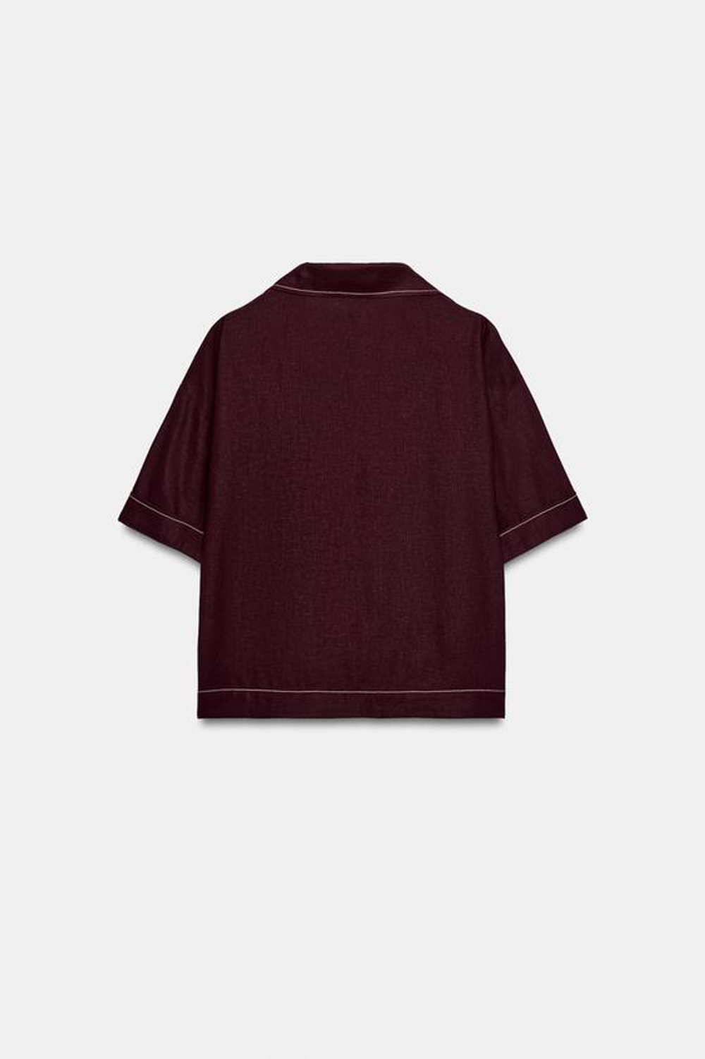 ZARA ТОП ИЗ ЛЬНА С КОНТРАСТНОЙ ОТДЕЛКОЙ, БУРГУНДИ