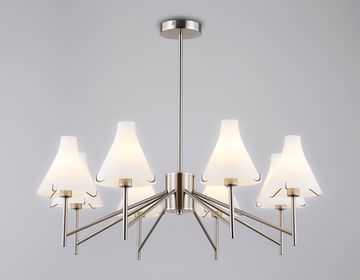 Люстра со стеклянными плафонами на штанге 8*Е14 LH57125/8 SN/FR никель/белый матовый High Light Modern Ambrella