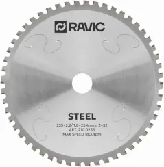 Диск пильный TCT по стали Ravic, 255х25,4 мм, Z=52, арт. 210.0255