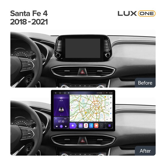 Магнитола для Hyundai Santa Fe 4 2018-2020 - Kuberg XD003/KP-13-464-S10 монитор 13" QLED+2K на Android 12, Быстрая, 4G SIM-слот, CarPlay