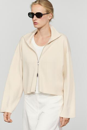Massimo Dutti Трикотажная куртка на молнии из хлопка, ванильный