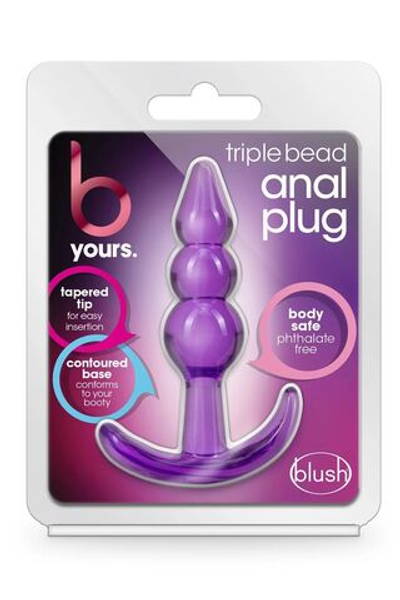 Фиолетовый анальный стимулятор Triple Bead Anal Plug - 9 см. (Цвет: фиолетовый)