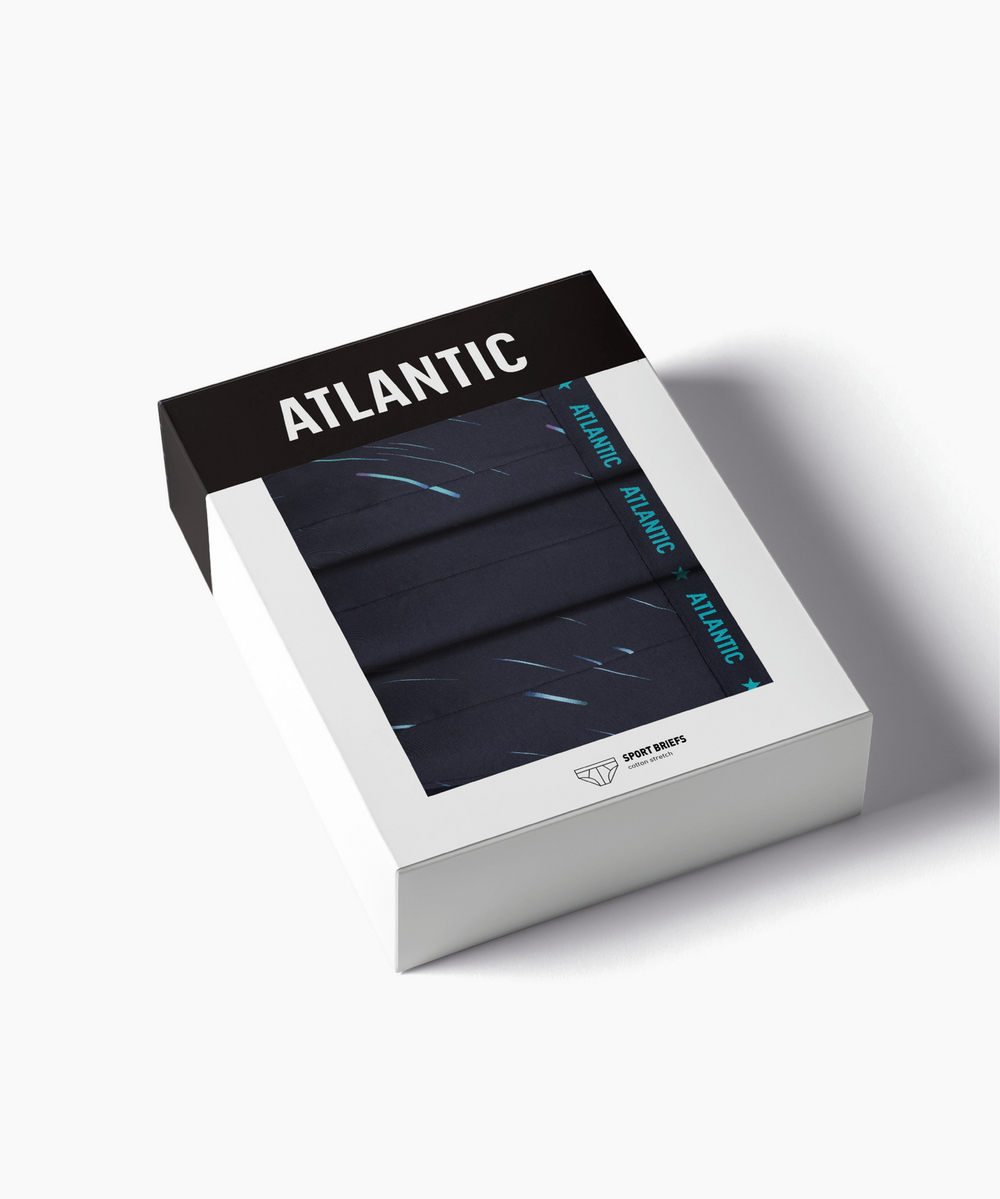 Мужские трусы слипы спорт Atlantic, набор 3 шт., хлопок, темно-синий, 3MP-207