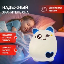 Ночник - светильник светодиодный ЭРА NLED-413-1W-BU на батарейках мягкий силиконовый белый с синим | Ночники