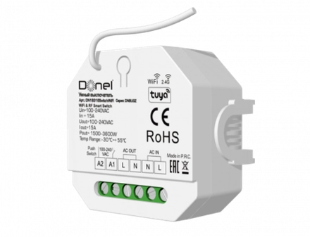 Donel, Умный выключатель Wi-Fi+RF+Push, AC 230В 1 канал.16А, макс.мощность 3600Вт, серия:DN8UGZ