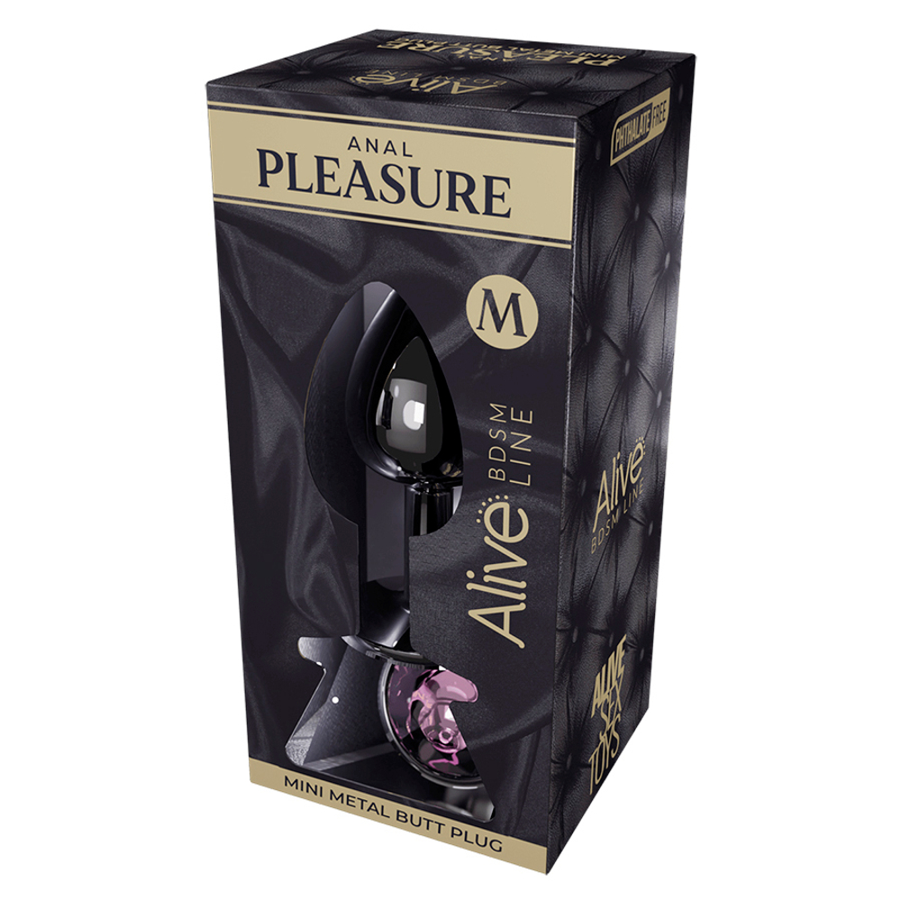 Металлическая анальная пробка 8см с розовым кристаллом Cnex Alive Mini Pink Crystal Metal Anal Plug Size M