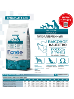 Cухой корм Monge Dog Speciality Line Hypo корм для взрослых собак, гипоаллергенный, лосось с тунцом 12 кг
